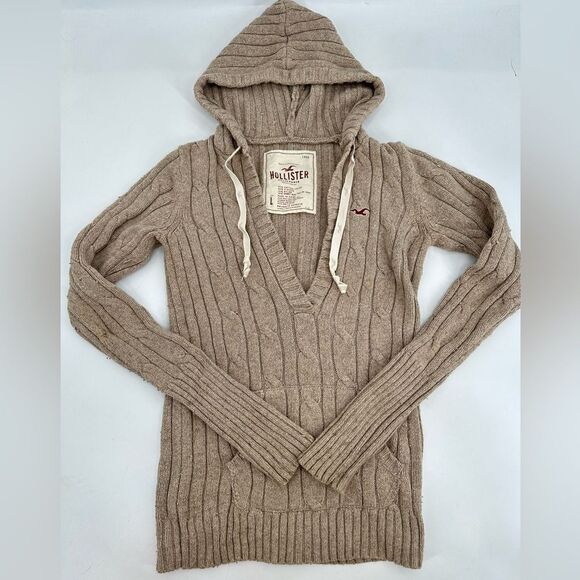 Hollister Womens Chunky Y2K Knit Hooded Sweater Size Large Bella Swan Slim Fit - Picture 2 of 7